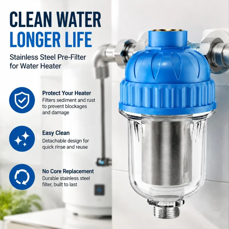 Household Detachable Washable Pre‑Filter Stainless‑Steel Mesh Water‑Heater Universal Plumbing Accessory No‑Cartridge‑Change
