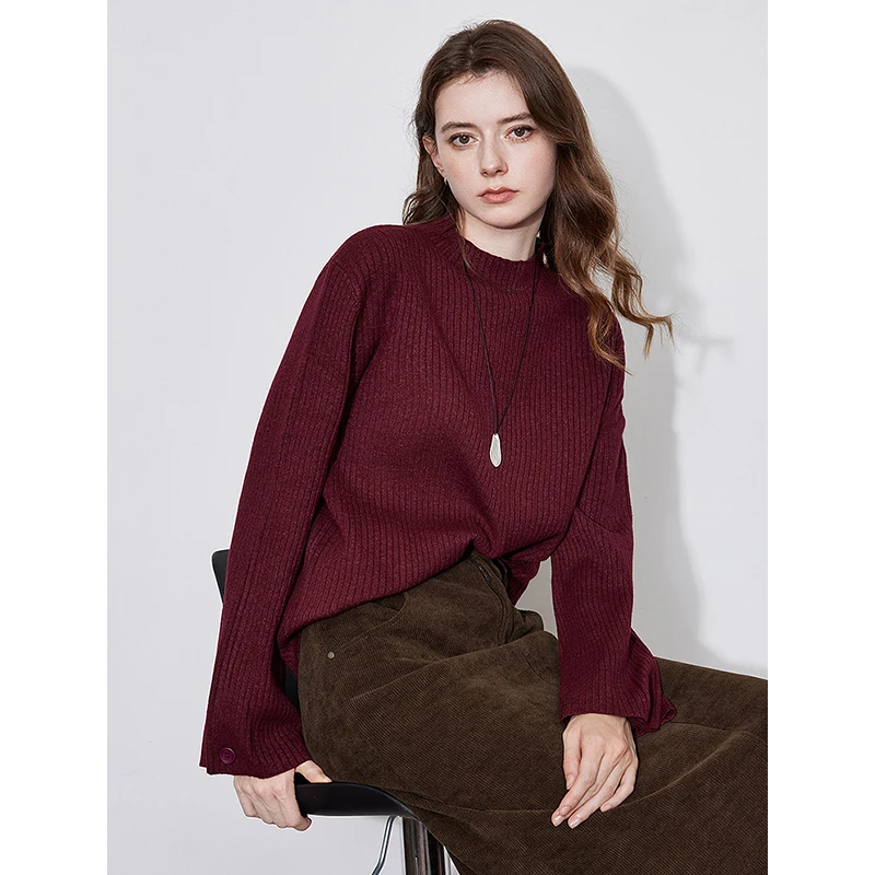 TOYOTUH Women Knitwear Sweater 2024 Autumn and Winter New Ankora Red Lazy Style Long Sleeve Pullover Sweater Top