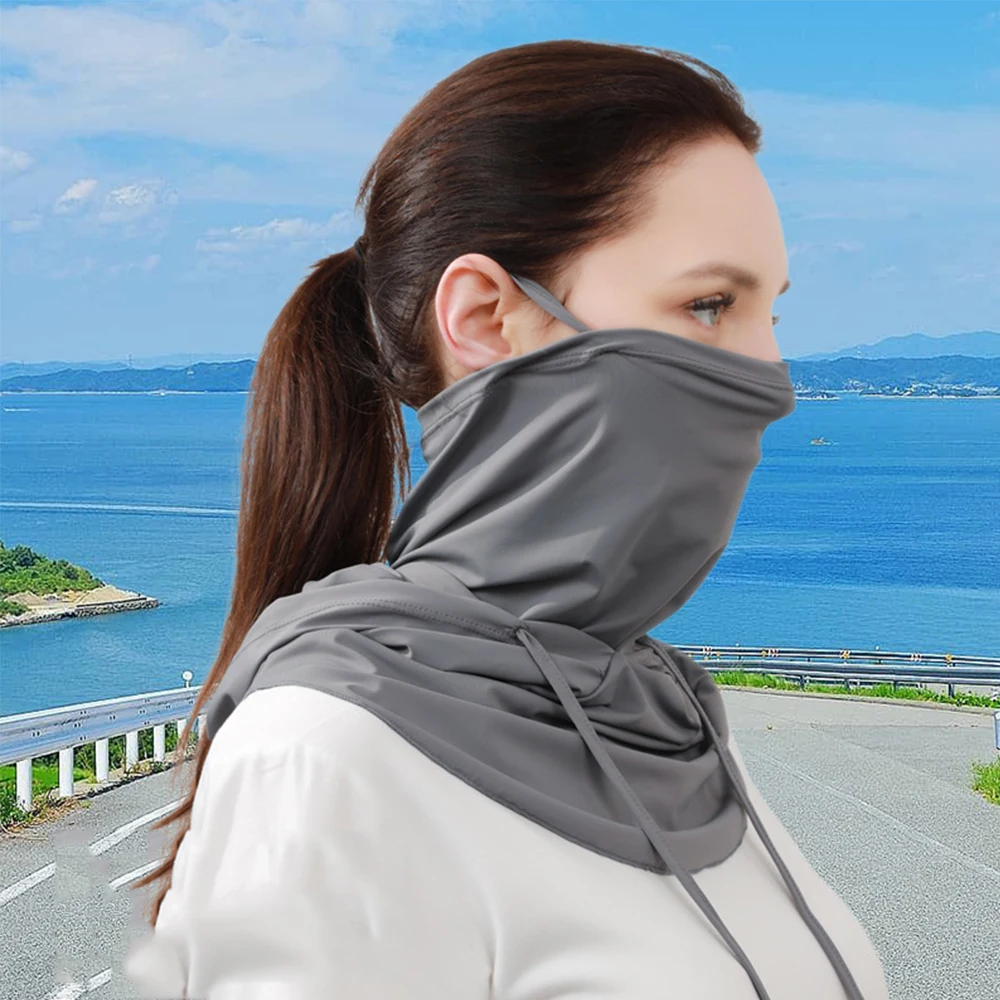 Women Summer One-piece Sun Protection Face Cover Mask And Neck Wrap Cover Thin Breathable Sun Proof Bibs Best For Cycling Sports