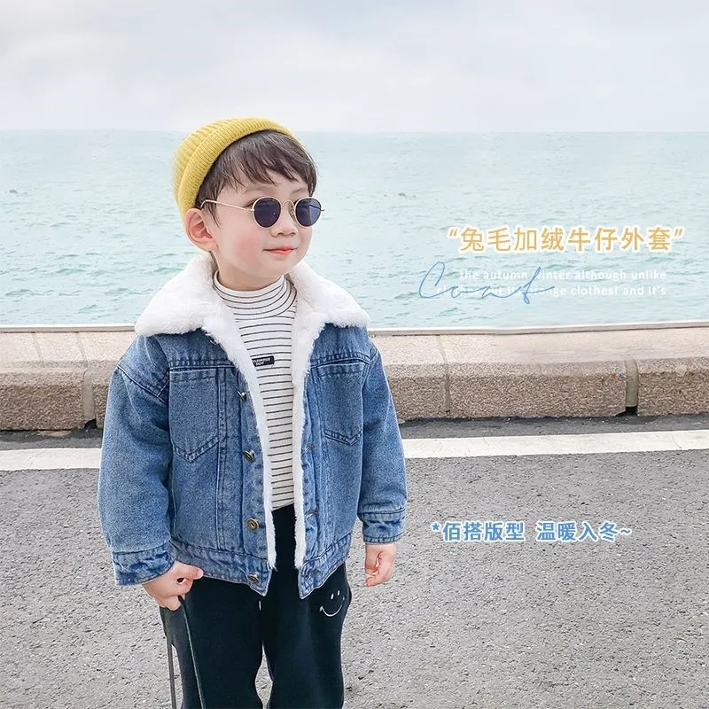 2024 new Winter Baby Boys Denim Coats Cotton Padded Warm Jacket Down Parkas Kids Children Casual Comfortable Overcoats Clothes