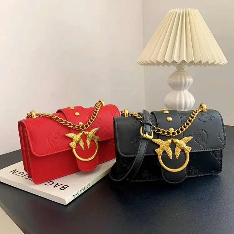 

2026 New Women's Swallow Embossed Square Bag, Metal Chain Underarm Shoulder Crossbody Bag, Elegant Purse for Daily Use