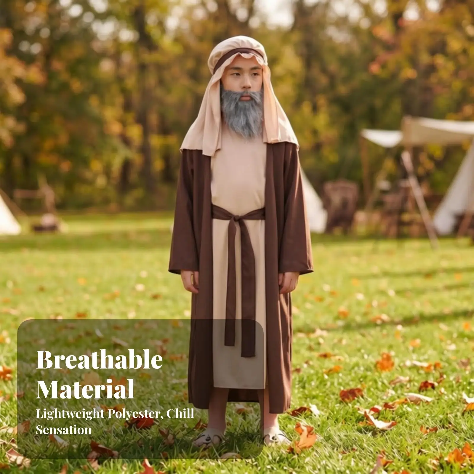 Kids Nativity Scene Costume Set Long Ankle Length Robe with Head Cover for Historical Reenactment Event