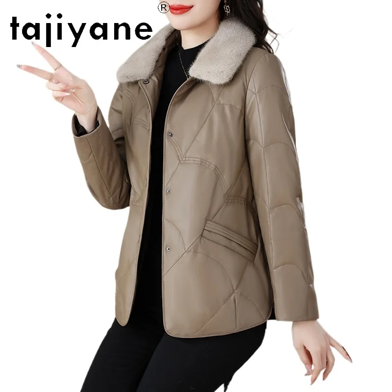 TAJIYANE Vera pelle di pecora Piumino d'anatra Donna di lusso Collo in pelliccia di visone Piumino Giacche in vera pelle 2025 Abbigliamento donna 