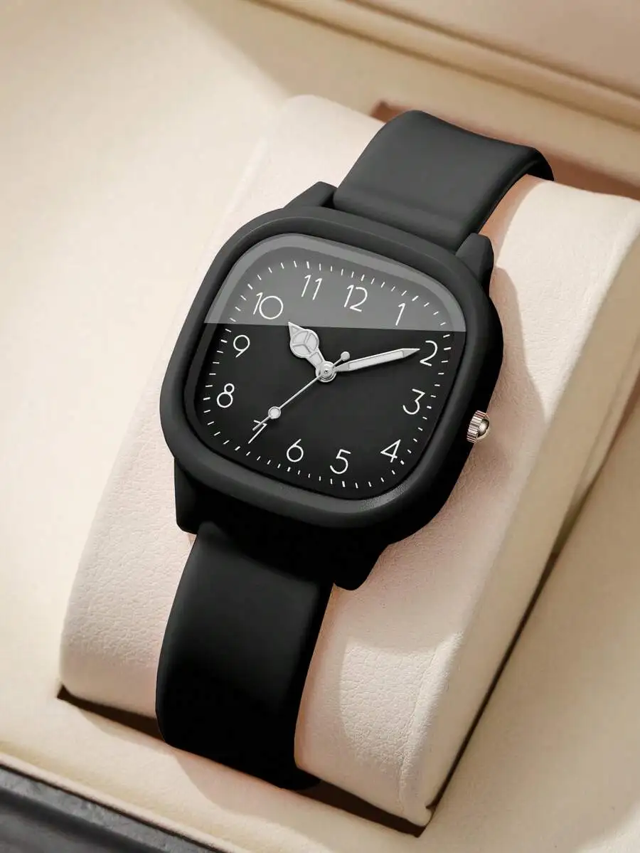 

Womens Silicone Quartz Watch Minimalist Square Dial Classic Wristwatch