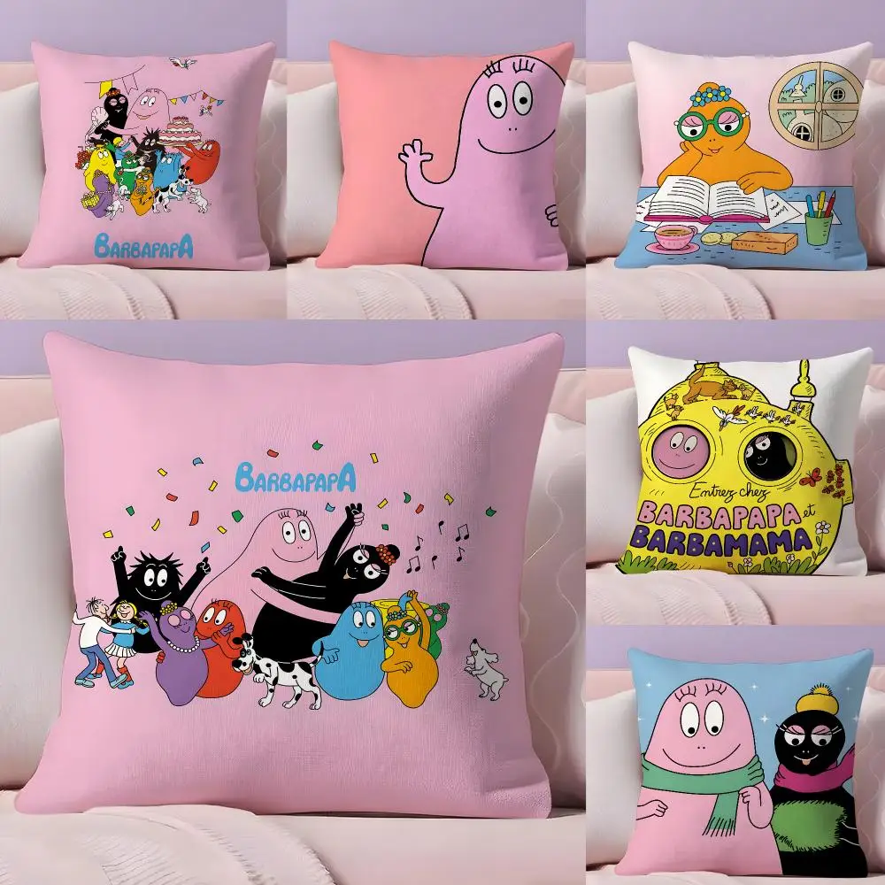 Animation B-Barbapapa Cushion Cover Pillow Case Plush Fabric Soft Double Sided Print Home Sofa High Quality Cushion