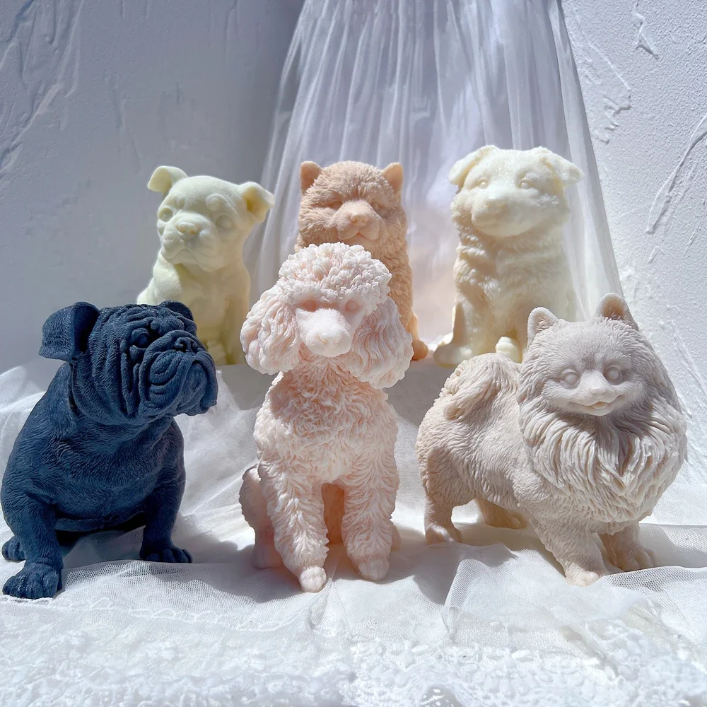 Cute Different Breeds Dog Candle Mold Dog Lover Home Decor Animal Puppy Soy Wax Silicone Mould