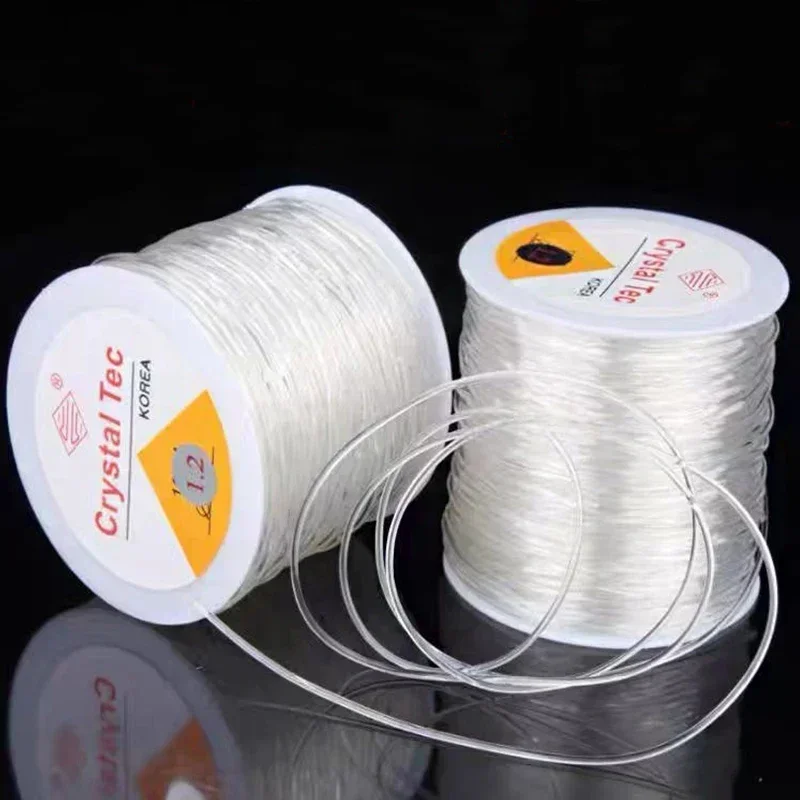 Hilo de cuentas de cristal elástico fuerte de 100m, 0,5-1,0mm, cuerda elástica blanca transparente, fibra para manualidades, pulsera DIY,