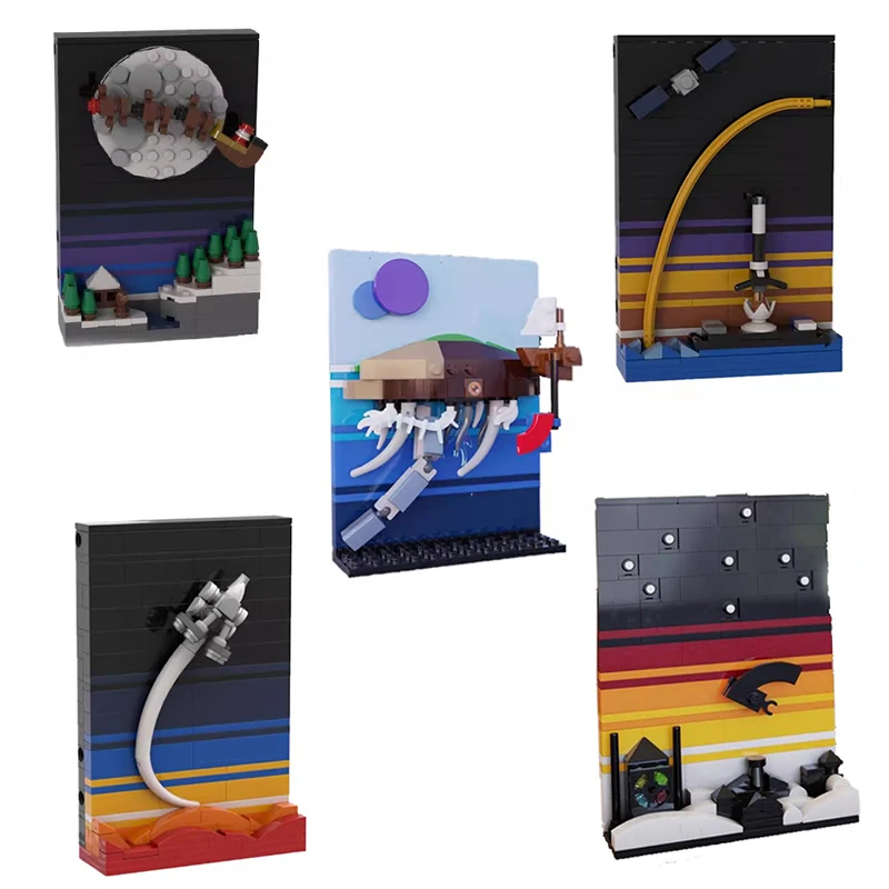 Bricklink MOC Star Movie Tales of the Space Age Postcard Sets 21340 Tabletop Ornament Building Blocks Kid Toys Christmas Gift