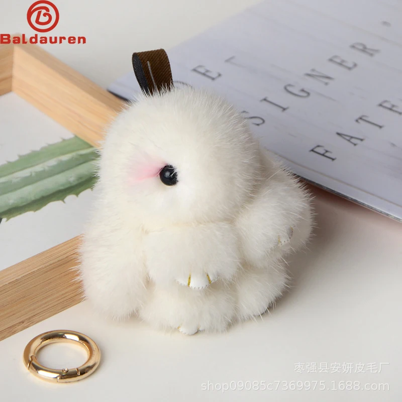 

New Style Handmade Real Mink Fur Rabbit Charm Keychain Women Kids Cute Plush Bunny Keyring Bag Car Key Decoration Jewelry Gifts