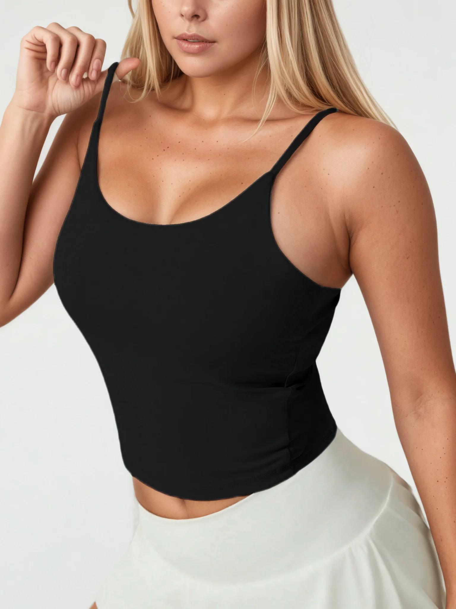 Fitfemme Women's Strappy Crop Yoga Tank Top with Built - in Bra, Low - Cut Neckline, Stretchy Workout Cami for Gym & Fitness