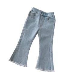 2024 New Girls Jeans Bell-bottoms Kids Pants Solid Color Baby Out Jeans For Children's Clothing Fashion Washing Water 2-8Y