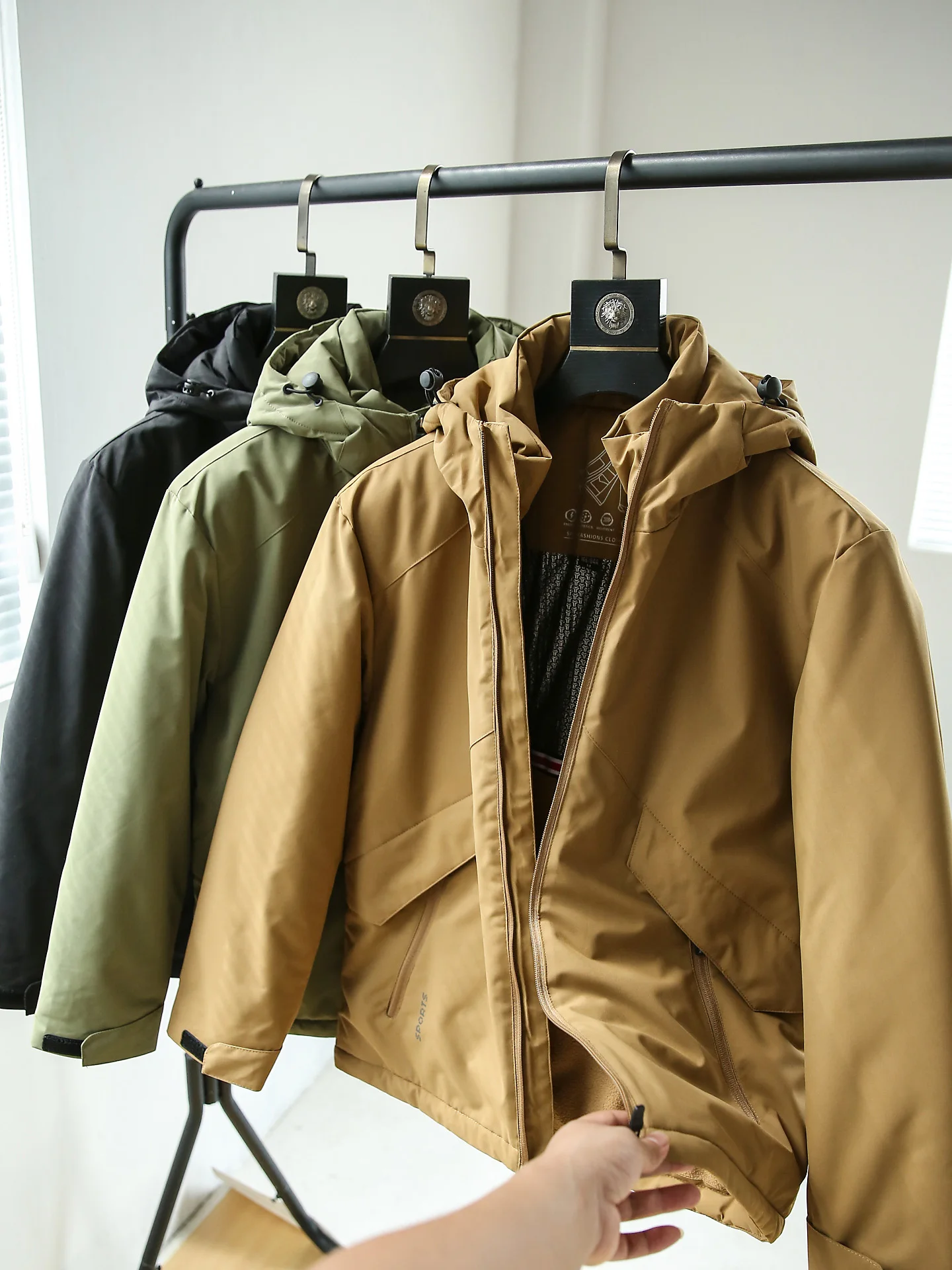 

Winter New aphene Inner Men's Outdoor Casual Fce Lined Thiened Warm Hooded Cotton Jaet Trendy Polyester