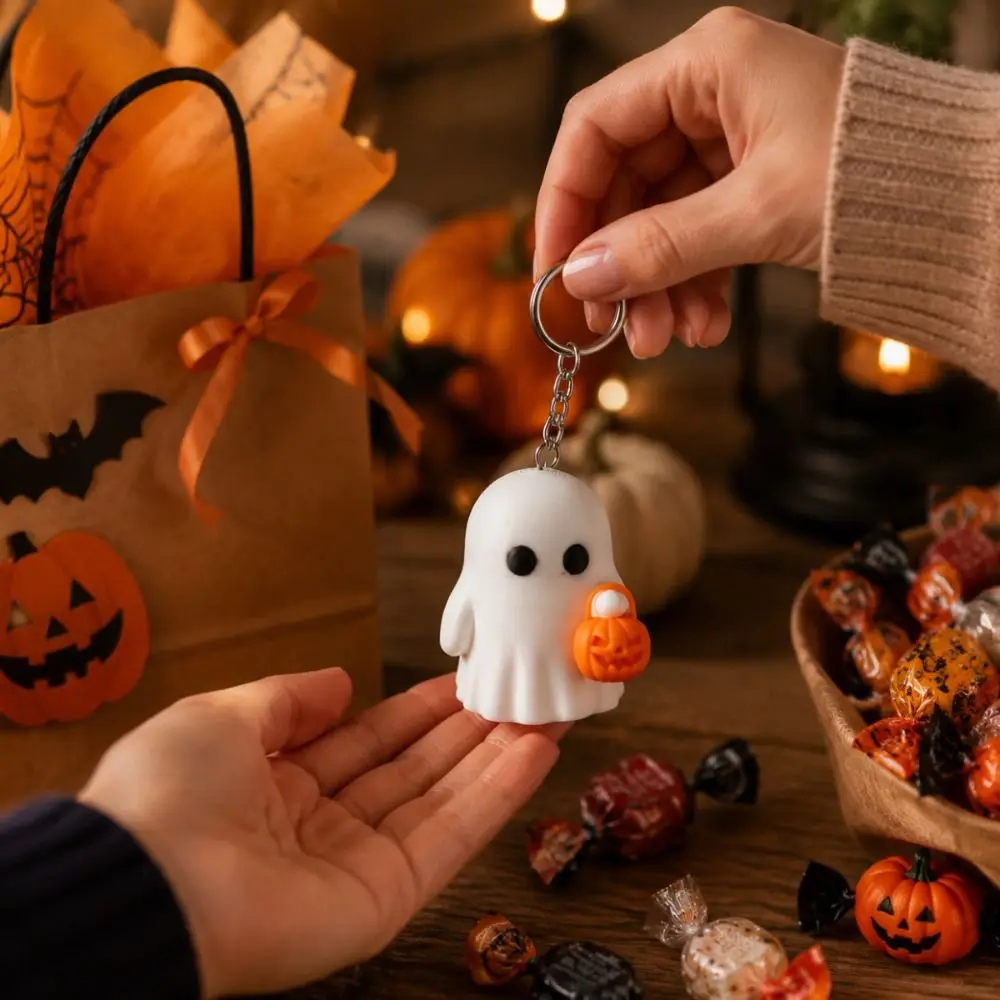 Cute Pumpkin Halloween Keychain 5 Expressions Creative White Ghost Pendant PLA Funny 3D Printed Keyring Car Pendant