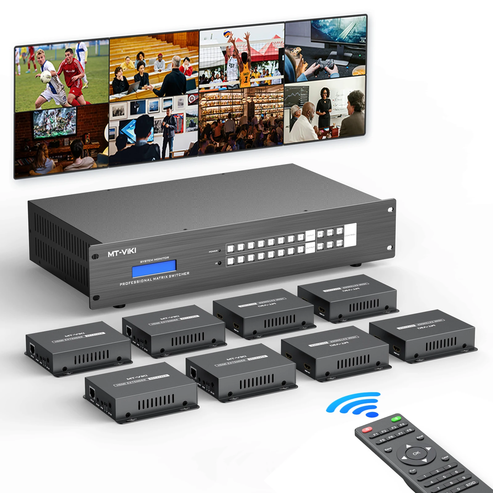 MT-VIKI 4K 60hz 8x8 8x16 H D M I matrix over Ethernet + 8 HDBaseT Receivers, available for 4x4 16x16 32x32 36x36 72x72