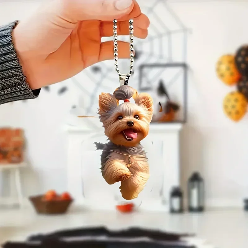 Niedlicher Yorkshire-Anhänger-Schlüsselanhänger, Tierthema, 2D-flacher Acryl-Ornament-Charm, hängende Dekoration für Rucksäcke, Fest, Geschenke, Büro