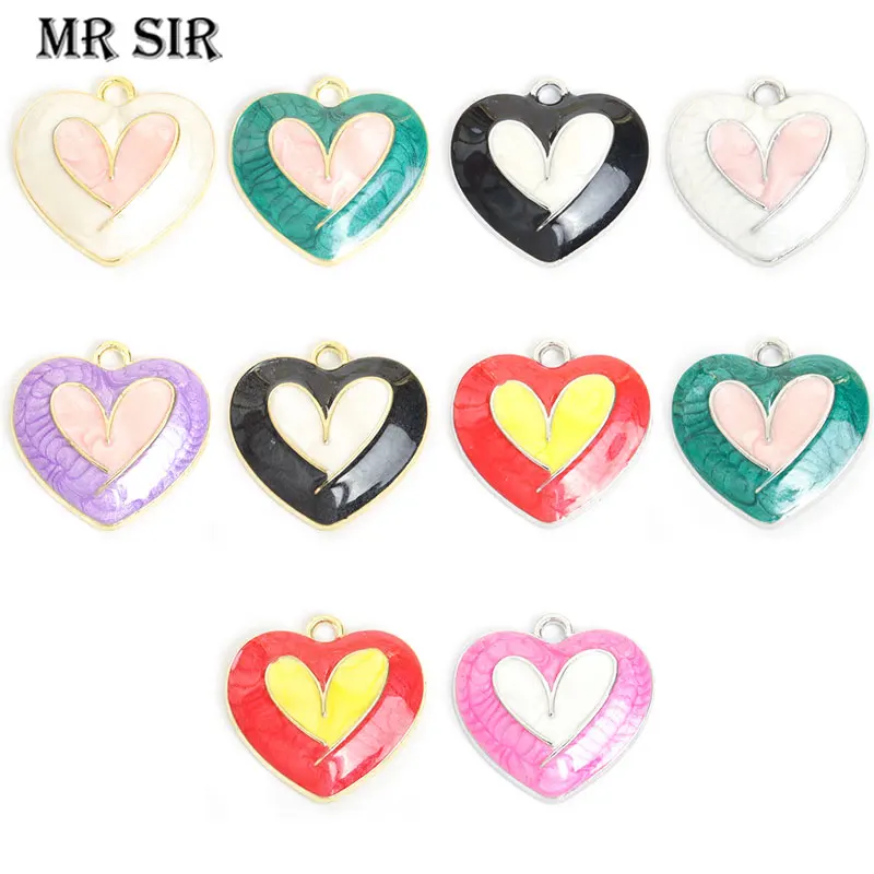 10pcs Colourful Enamel Heart Shaped Charms Patchwork Color Romantic Love Heart Pendant DIY Necklace Earring Jewelry Accessories