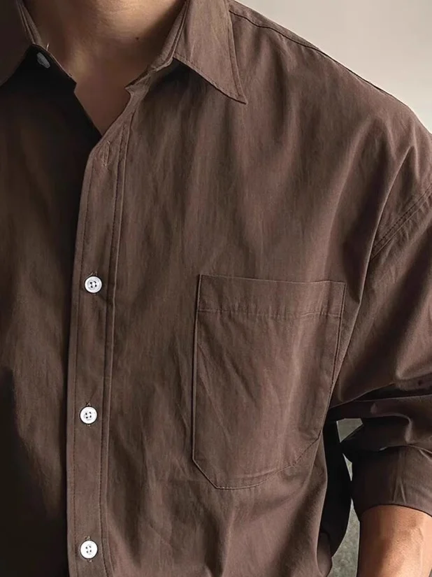 

Brown Cotton Linen Men's irt Thin Breathable Loose Long Sve Turn-down Collar Sun Protection Open Cardigan Casual Workwea...