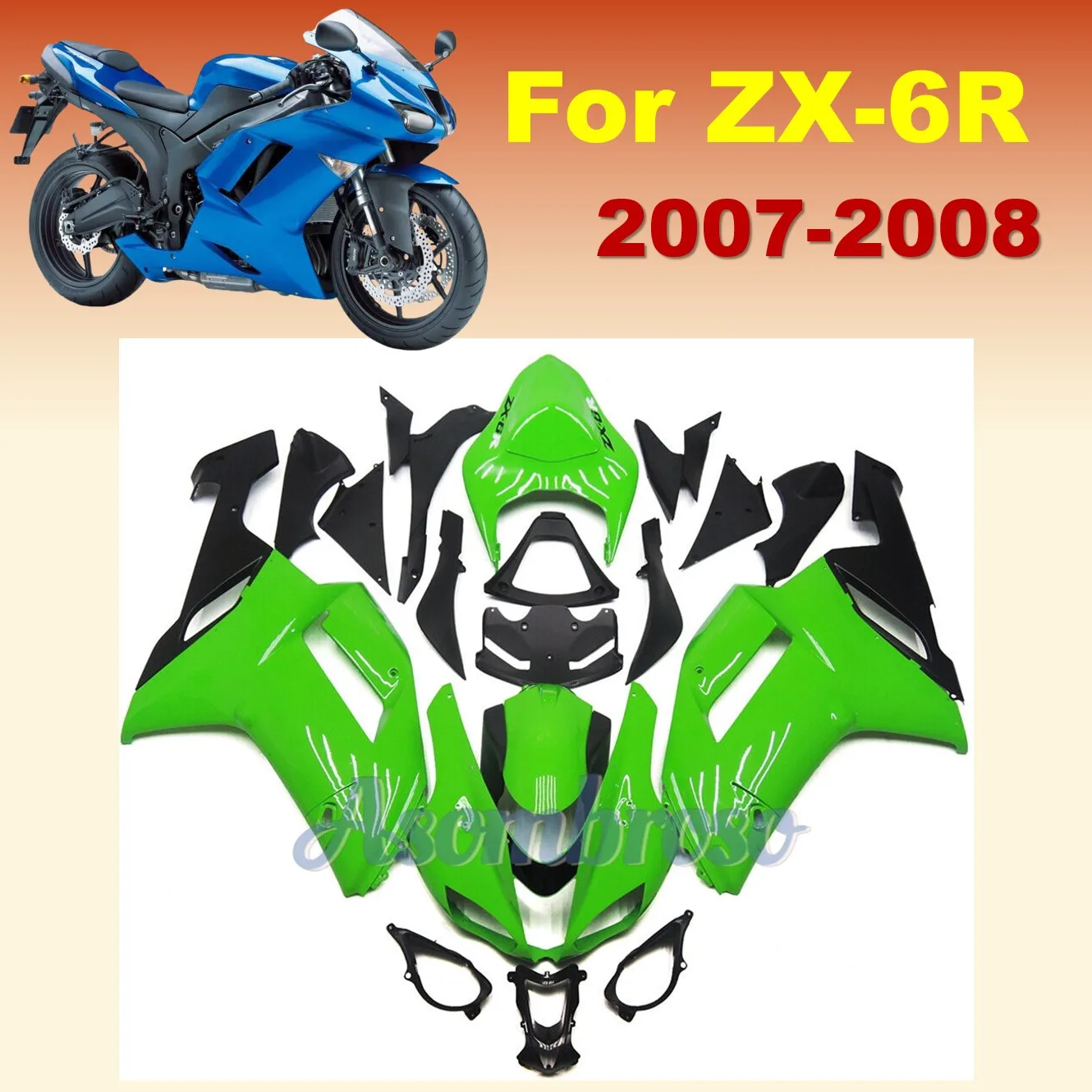 ZXMT Fairing kit For Ninja ZX-6R 2007 2008 ZX 6R ZX636 07 08 ZX 636 ZX6R Green Body set ZXMT