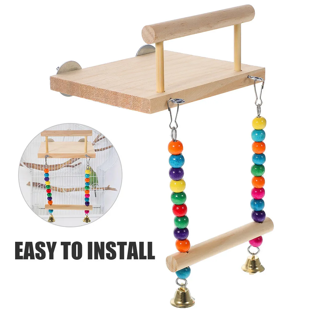Wooden Bird Perch Stand for Parrot Parakeet Cockatiel Natural Wood Platform Perch for Resting Exercising Balancing Chewing Cage