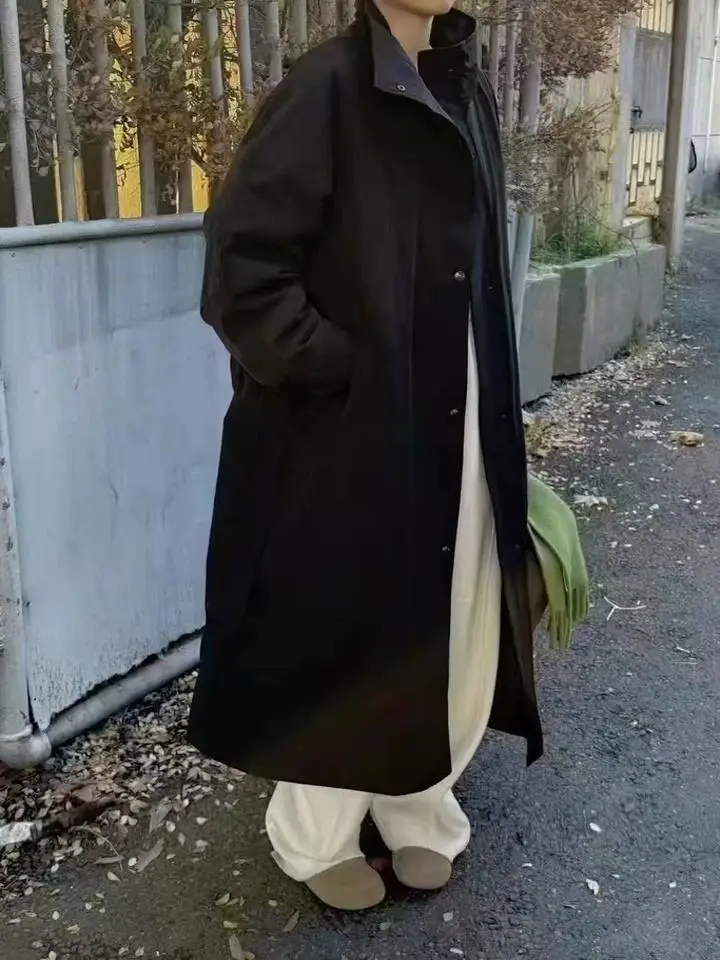 معطف نسائي طويل فوق الركبة، فضفاض مع حزام خصر، ملابس خارجية نحيفة للشتاء، تصميم جديد من ULDSJAYK، معطف بأسلوب عملي