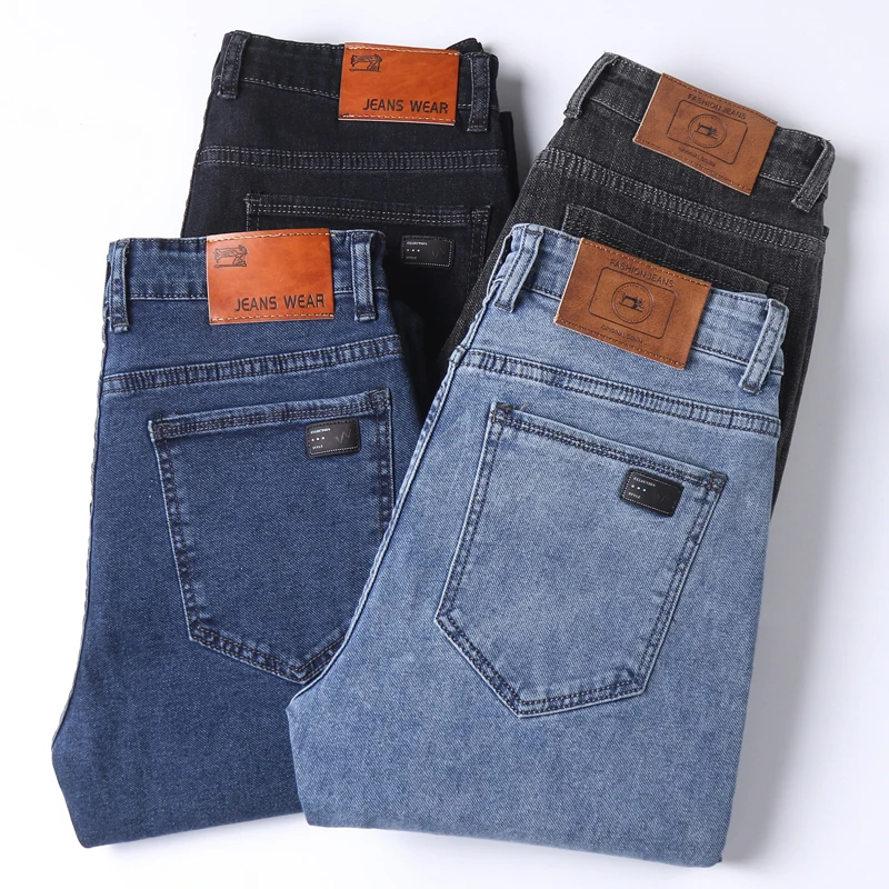 Outono nova marca clássica masculina casual jeans moda coreia em linha reta magro estiramento algodão macio roupas masculinas calças jeans