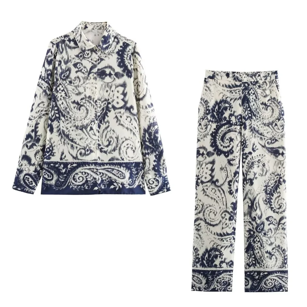 2024 RARF autumn new European and American style fashion niche positioning printed shirt straight leg pants set