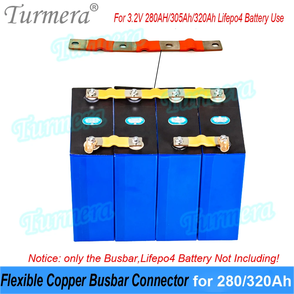 Turmera 12V Lifepo4 Battery Flexible Busbar Copper Connecter Hole to Hole 72mm 2P 2mm 400A for 280Ah 305Ah 320Ah Lifepo4 Battery