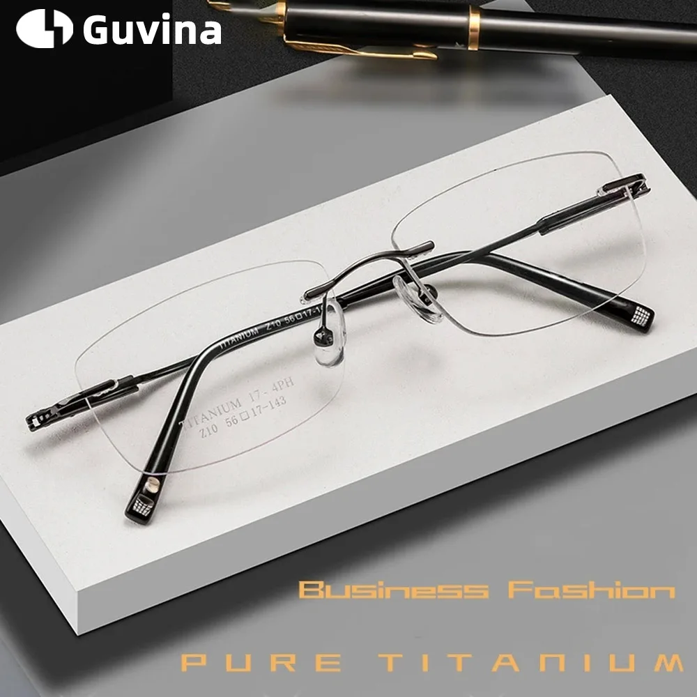 

Guvina New Fashion Retro Flexible Acetate Eyewear Ultra-light Pure Titanium Optical Prescription Rimless Glasses Frame Men Z10WK