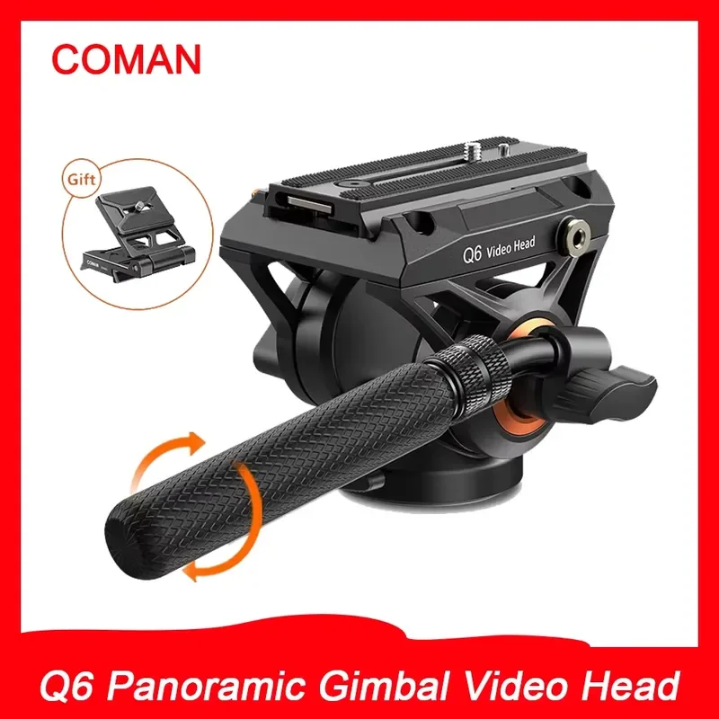 Brand For COMAN Q6 Panoramic Gimbal Video Head With Quick Release Plate For RS Manfrotto Hydraulic Fluid Head For Tripod