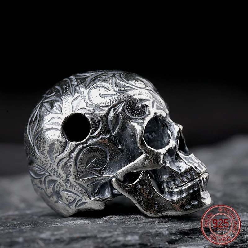 

НОВЫЙ S925 чистый серебряный персонализированный кулон с резным черепом в виде травы Тан для мужчин, оригинальный дизайн в стиле ретро, властные ювелирные изделия в стиле панк