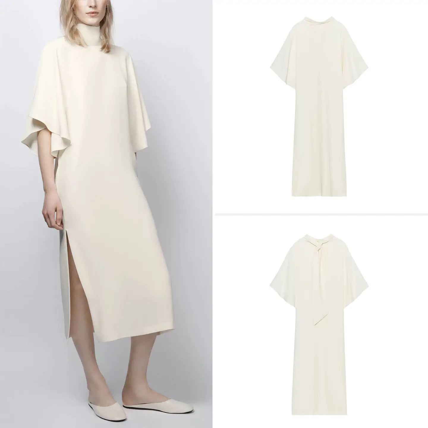 

Fashionable Casual High Collar Short Sleeve Dress Women's Summer 2026 Draped Gown ZADATA Brand Daily Wear Other Material