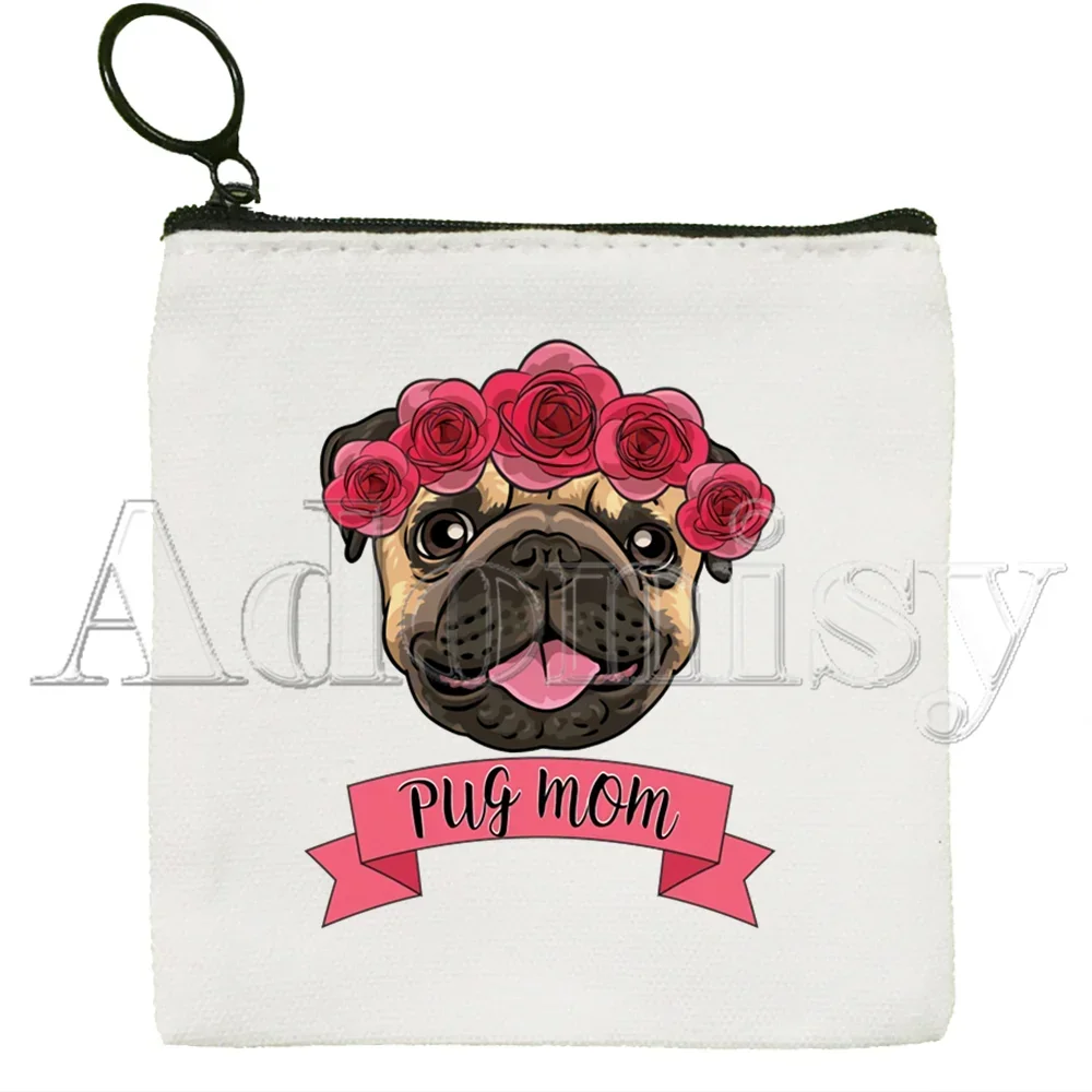 Monedero de lona con estampado de dibujos animados para perro y mascota, monedero pequeño con cremallera para llaves, regalo de mano