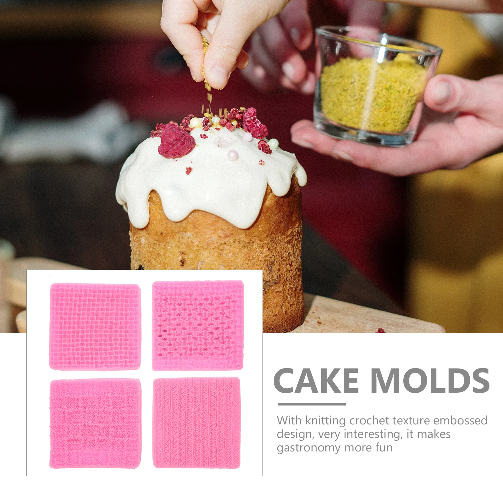 

4pcs Silicone Molds Weave Knitting Texture Embossed Cake Chocolate Candy Soap Baking Mold Diy Kitchen Tools Oven Safe Non Stick