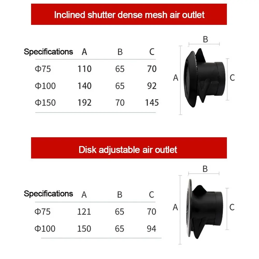 75/100/150mm Various Shapes Air Vent Cap Extract Valve Grille Air Circulation Vents Cover Ducting Ventilation Cover Accessories