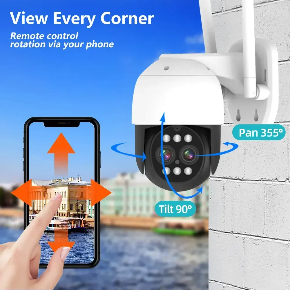 Kamera WIFI 4K 8MP lensa ganda PTZ 10X Zoom Digital luar ruangan AI Humanoid pelacakan otomatis Zoom Audio dua arah kamera keamanan 4MP + 4MP