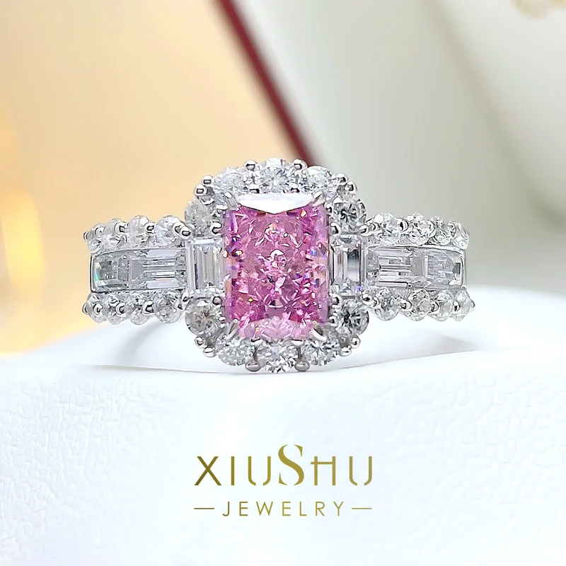 

1 Carat Pink Diamond Ring for Women 925 Sterling Silver Inlaid with High Carbon Diamonds, Versatile Wedding Jewelry Wholesale