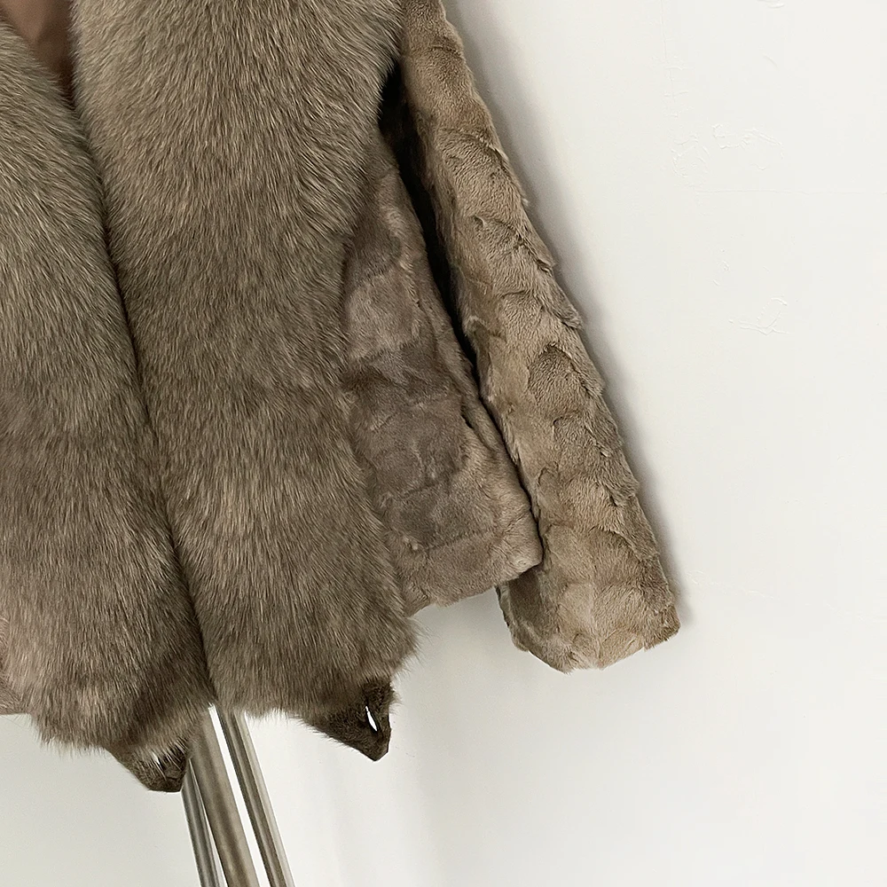 OFTBUY Neue Winter-Oberbekleidung für Damen, Kurzer Verdickter Warmer Echter Nerzmantel, Natürlicher Fuchspelz, Flauschige Damenjacke – Detail 4