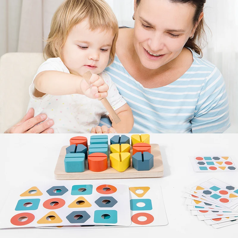 เด็ก Montessori ไม้ที่มีสีสันสกรู Nut Disassembly รูปร่างการจับคู่สีบล็อกตัวต่อ Sudoku การศึกษาของขวัญเกมตาราง