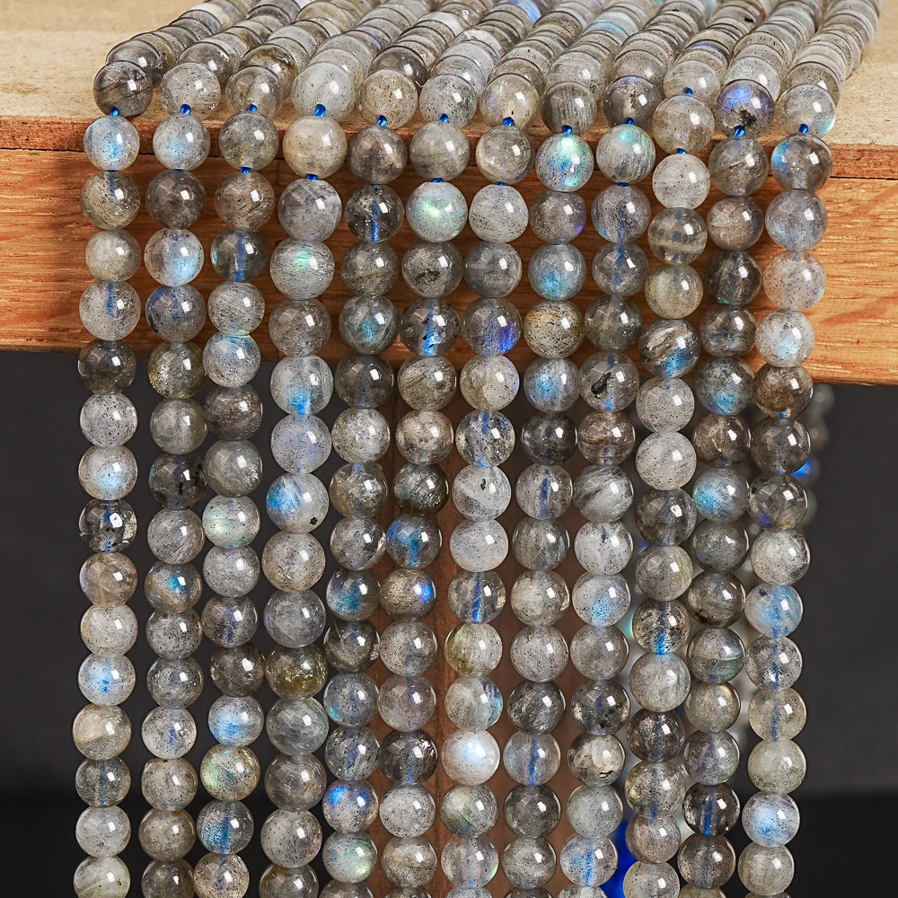 Natural Grey Labradorite Beads Round Loose Gemstone Beads for Jewelry Making Wholesale Sparkling Energy Healing Chakra Stones view 4