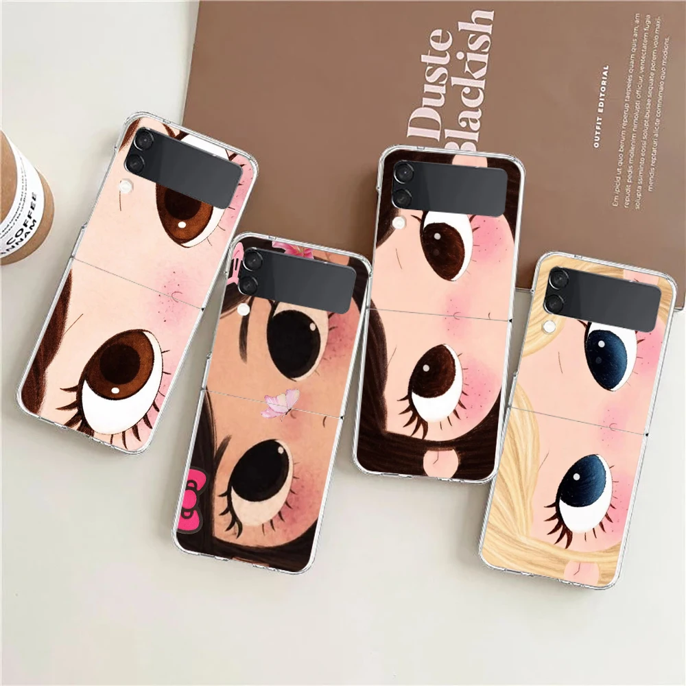 BIG EYES COMIC GIRL Phone Case for Samsung Galaxy Z Flip 3 4 5 6 7 8 Folding Shell For Samsung Z Flip5 PC Hard Cover