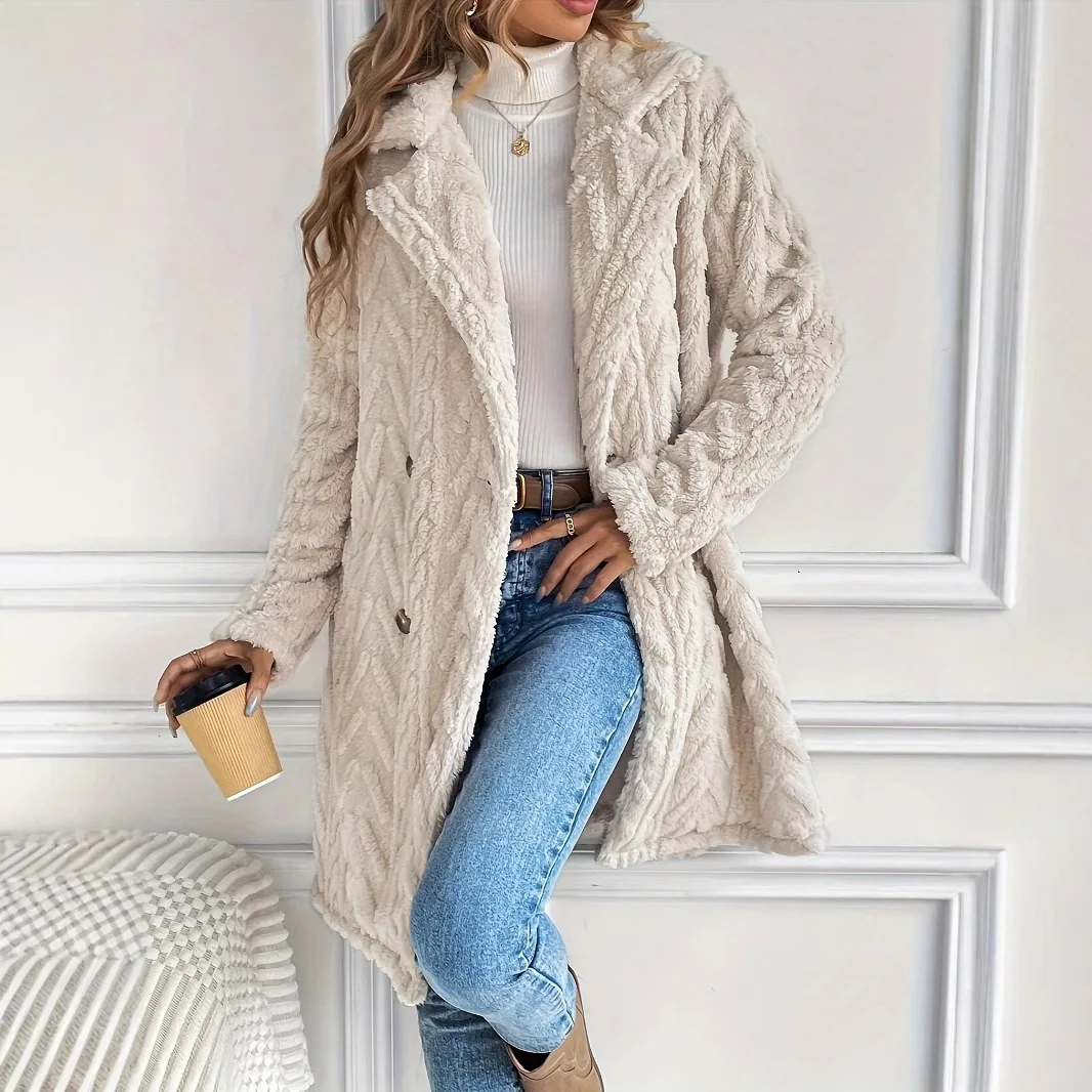 

Женское демисезонное пальто 2026 года, средней длины, с отложным воротником, повседневное, свободного кроя, в уличном стиле, элегантное, с открытыми швами, осеннее