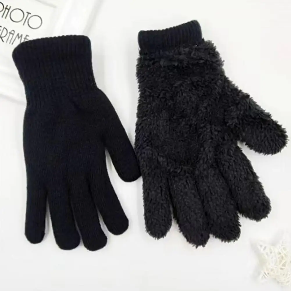 1 Pair Unisex Winter Gloves Double-layer Plush Knitted Five Fingers Gloves Anti-slip Driving Golfing Skiing Skating Gloves 겨울 장갑