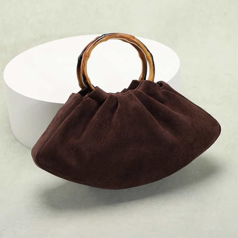 

French-style Elegant Evening Bag Vintage Pleated Handbag New Magnetic Closure Design Bamboo Dumpling Bag Suede Women's Phone Bag