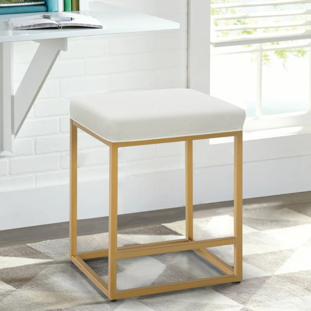 

Bar Stool White & Gold Counter Height Bar Stools,Modern PU Leather Backless Bar Chairs with Thick Cushion