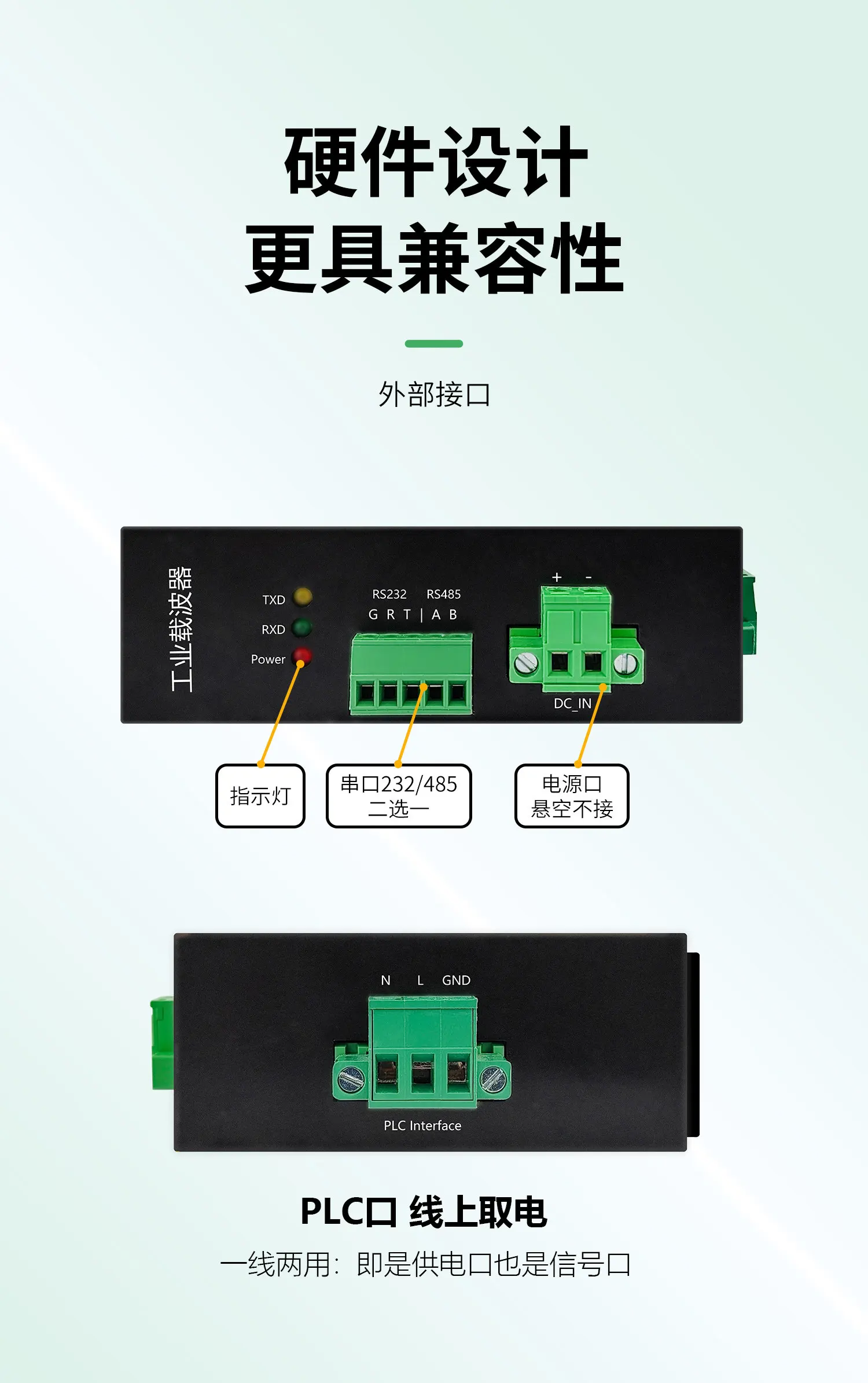 Serial Port 232/485 Industrial Grade Power Line Carrier Communication 220V Transmission Distance 2000 Meters MOUDBUS Protocol
