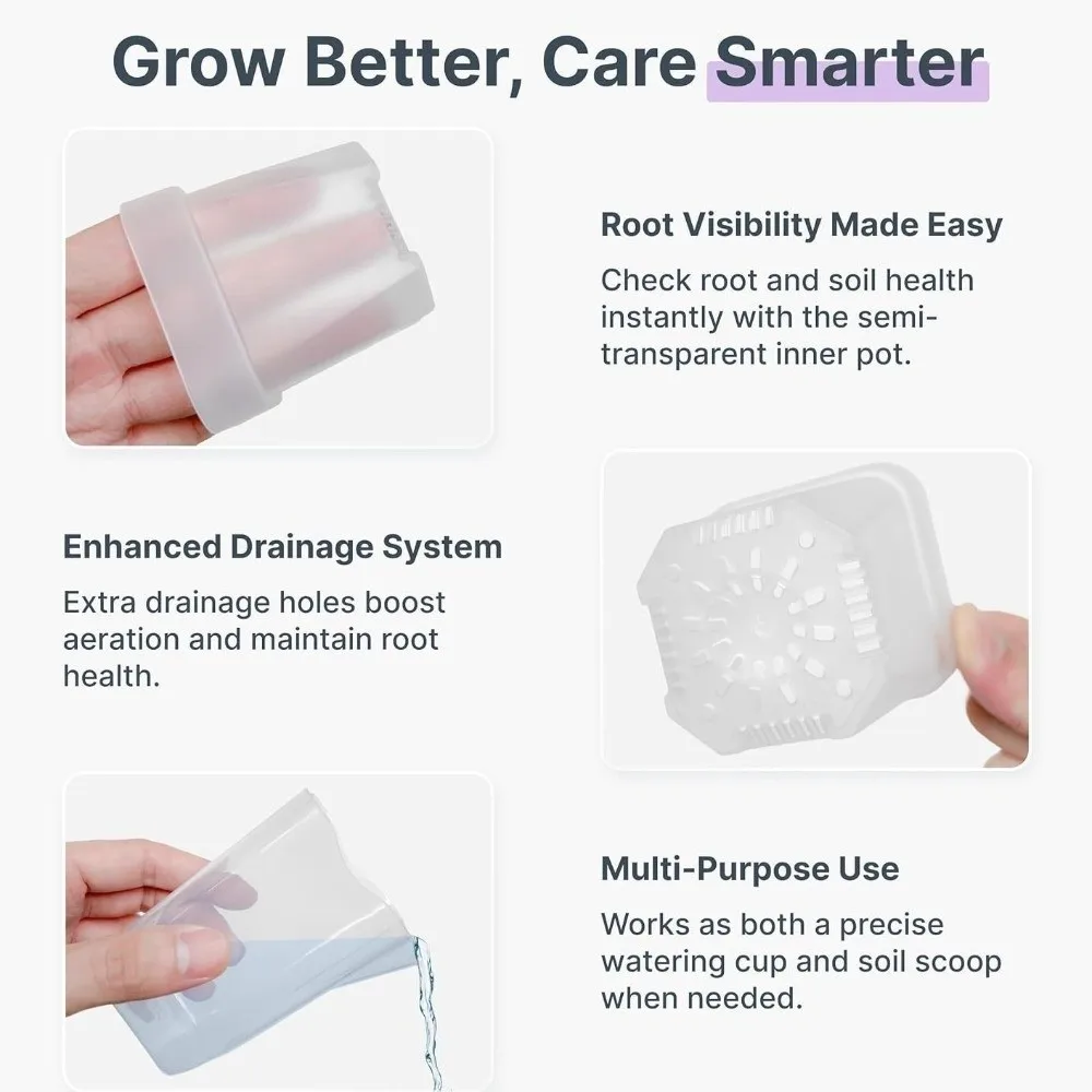 

Набор из 12 прозрачных пластиковых горшков для самостоятельной поливки с дренажными отверстиями, двухслойные, для размножения растений, с системой измерения уровня воды