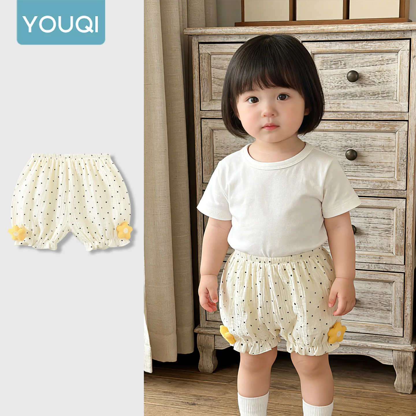

【Youqi】Китайские летние тонкие брюки для девочек 0-2 лет, новинка 2026 года, детские летние шорты, повседневные бриджи для малышек
