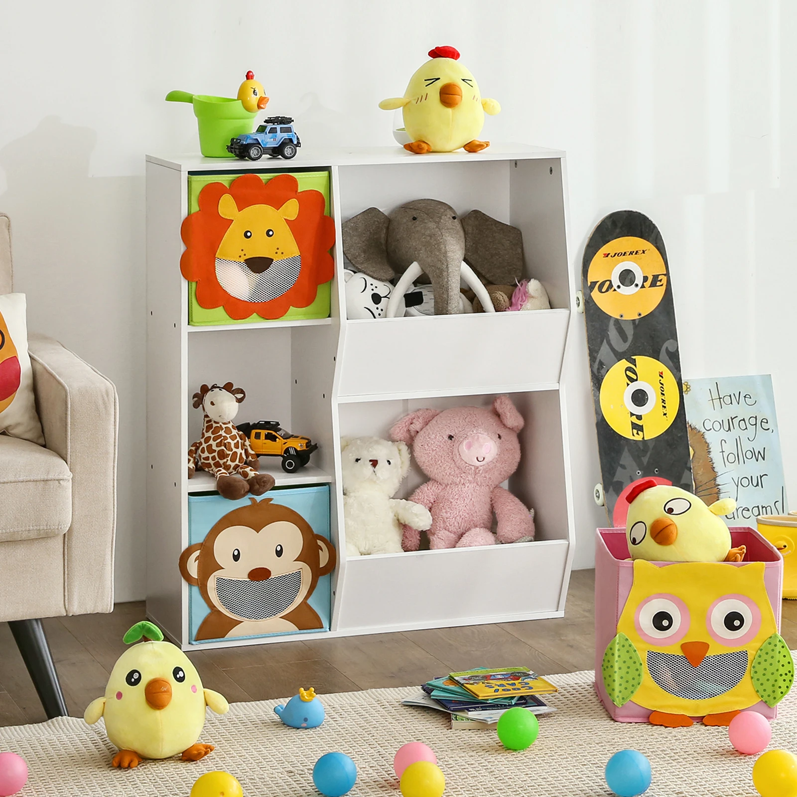 SONGMICS Set of 3 Toy Boxes: Foldable Cubes for Living Room, Children's Room, Playroom. 27x27x27cm. Animal Motifs, Colourful.