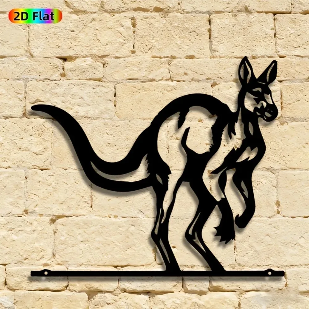 Kangaroo Metal Wall Sculpture, Hopping Silhouette Iron Wall Art Decor for Outdoor Garden Fence Yard