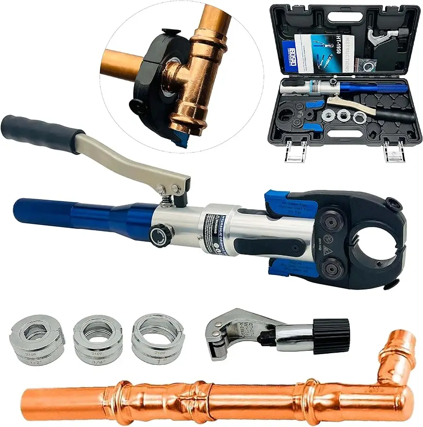 

Copper Tube Fittings Hydraulic Pipe Crimping Tool with 1/2 inch,3/4 inch and 1 inch Jaw Copper Pipe Propress Crimpers Pressing